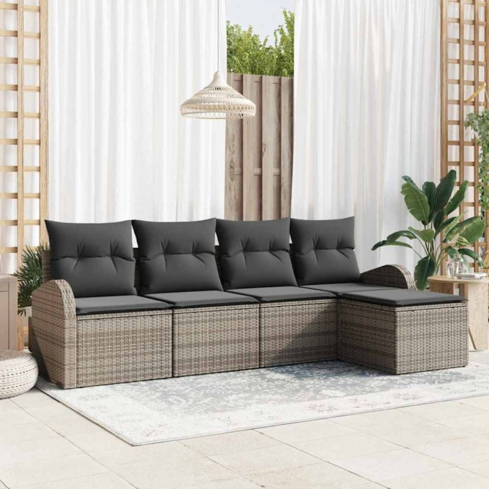 vidaXL Set de canapele pentru grădină cu pernă 5 pcs Gri Rattan poli