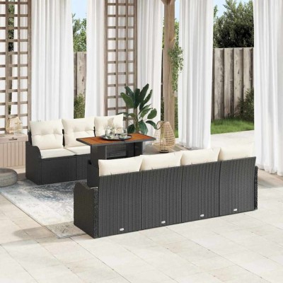 vidaXL Set de canapele pentru grădină cu pernă 8 pcs negru și crem foto