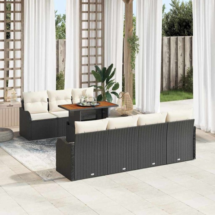 vidaXL Set de canapele pentru grădină cu pernă 8 pcs negru și crem
