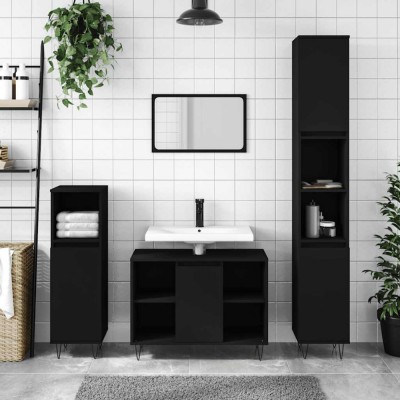vidaXL Dulap pentru baie, negru, 80x33x60 cm, lemn compozit 831629 foto