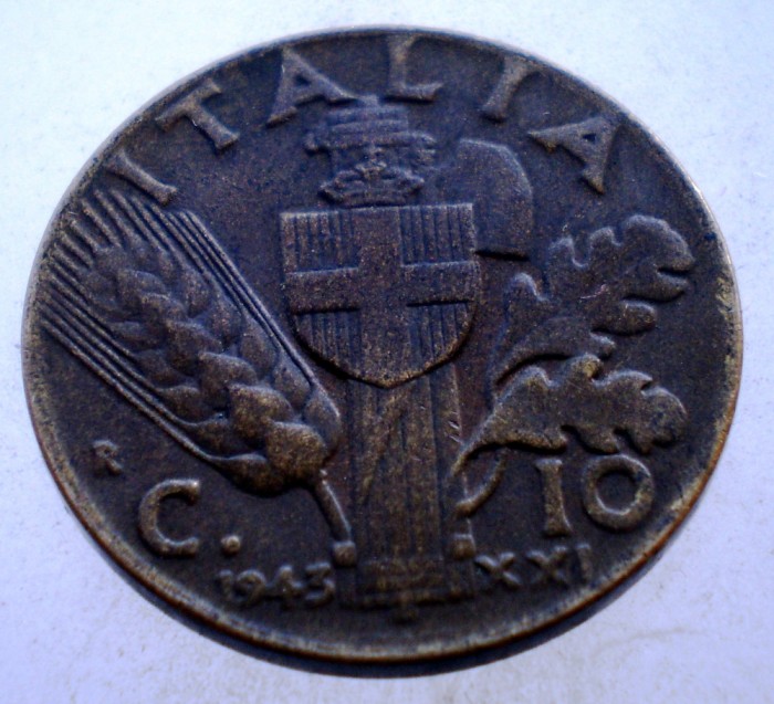 1.741 ITALIA WWII VITTORIO EMANUELE III 10 CENTESIMI 1943 R