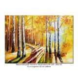 Tablou pictat manual in cutit, Pe cararea cu mesteceni, 70x50cm ulei pe panza efect 3D, Spectaculos