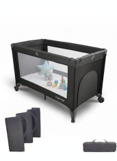 Patut pliant si tarc de joaca Popypapa CB200, intrare laterala cu fermoar, 2 roti cu frana, saltea si geanta de transport incluse, 125x65 cm