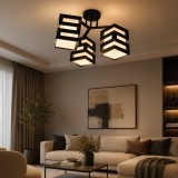Lustra Lemn VANJA Alessandro DESIGN, 3xE27, Alb Negru, Abajur Patrat, Modern, Dormitor Living Hol