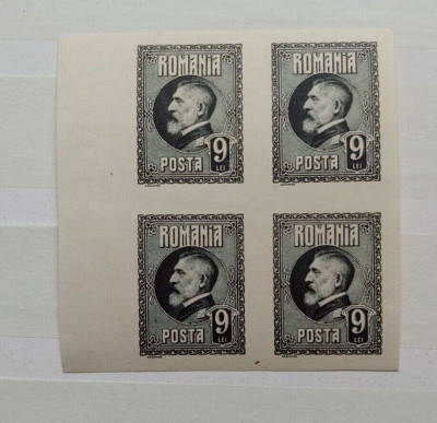 RO-220-ROMANIA 1926-Lp 74-60 ani FERDINANA-9 lei gri NEDANTELAT bloc de 4 MNH foto