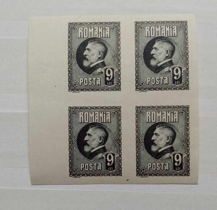 RO-220-ROMANIA 1926-Lp 74-60 ani FERDINANA-9 lei gri NEDANTELAT bloc de 4 MNH