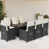 VidaXL Set mobilier de grădină cu perne, 9 piese, negru, poliratan