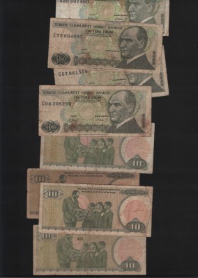 Turcia 10 lire 1970(1979) VG-F-VF pret pe bucata foto