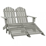 Scaun de grădină Adirondack cu 2 locuri&amp;otoman gri lemn de brad