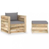 VidaXL Set mobilier de grădină cu perne, 2 piese, lemn verde tratat 3074532