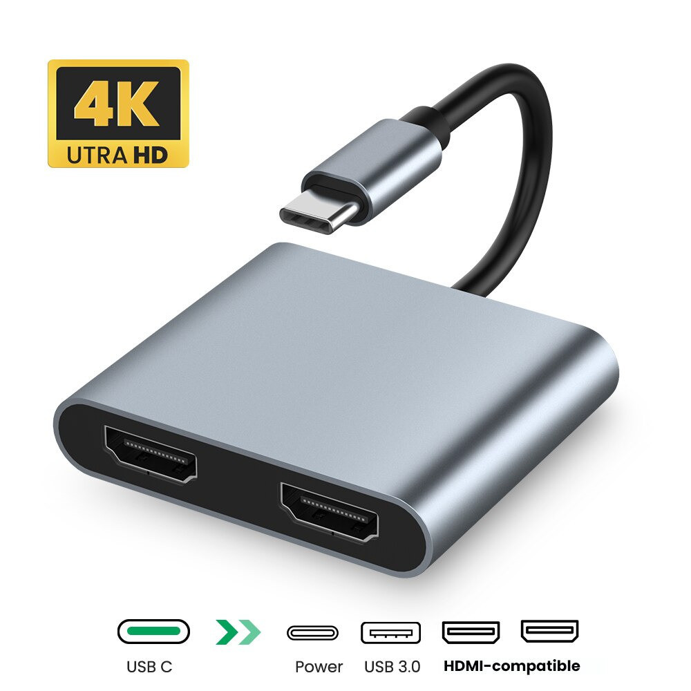 Adaptor convertor USB-C 3.1 la HDMI + HDMI + USB 3.0 + USB-C pt laptop,  telefon | Okazii.ro