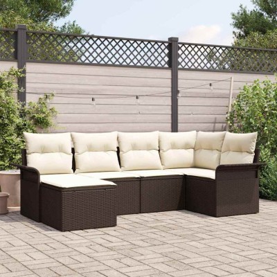 vidaXL Set de canapele pentru grădină cu pernă 6 pcs Maro Rattan poli 3354097 foto