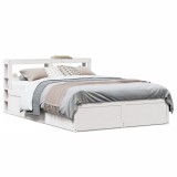 Cumpara ieftin Cadru de pat cu tăblie, alb, 135x190 cm, lemn masiv de pin