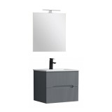 Trent mobilier de baie 60 cm chiuvetă ceramică (2 sertare) cu oglindă 60x80 cm gri antracit