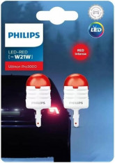 SET 2 BECURI LED EXTERIOR 12V W21 RED W3x16D ULTINON PRO3000 PHILIPS foto