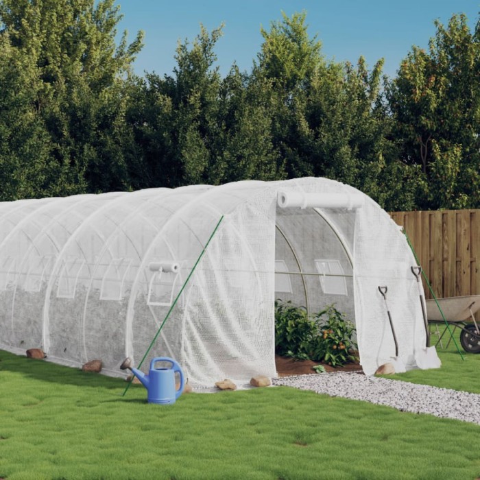 Seră cu cadru din oțel, alb, 48 m&sup2;, 16x3x2 m