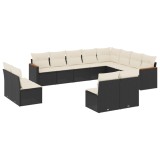 Cumpara ieftin Set canapele de gradina, 12 piese, cu perne, negru, poliratan