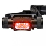 Lampa frontala Dulotec H2, baterie de 3000 mAh inclusa, lumina alba, lumina rosie, puternica, unghi larg