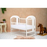 Patut bebe lemn Qmini Julia II Elefantel, 120x60, alb, laterala culisanta + saltea cocos 10 cm