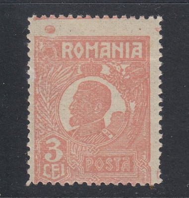 ROMANIA 1920 FERDINAND UZUALE 3 LEI TIP 1 ROZ MAT CU EROARE MNH foto