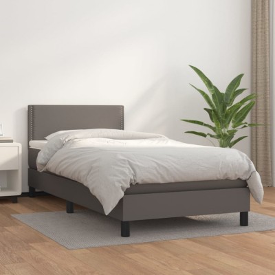 vidaXL Pat box spring cu saltea, gri, 80x200 cm, piele ecologică 3141033 foto