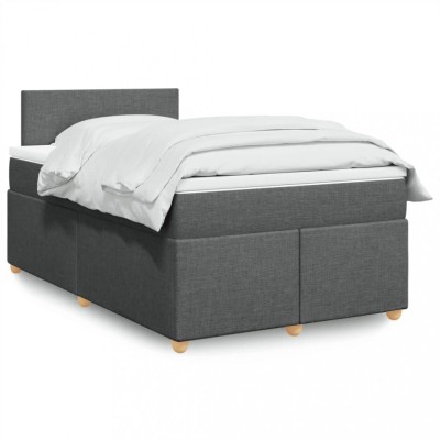 vidaXL Pat box spring cu saltea, gri &amp;icirc;nchis, 120x200 cm, textil 3288941 foto