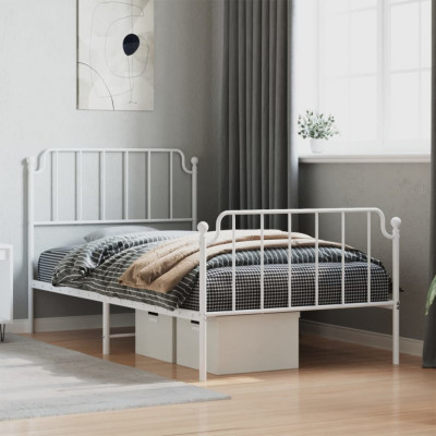 vidaXL Cadru de pat metalic cu tăblie de cap/picioare&amp;nbsp; alb, 100x200 cm foto