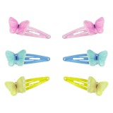 Clame de păr metalice cu fluturi 3D și glitter, set 6 buc, 4 cm, multicolor, CMCLASS