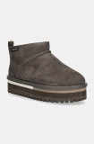 Tommy Jeans cizme de zapada din piele intoarsa TJW SUEDE FLATFORM BOOT WL culoarea gri, EN0EN02599