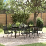 Set de masă pentru grădină 7 pcs Negru Textilene și oțel