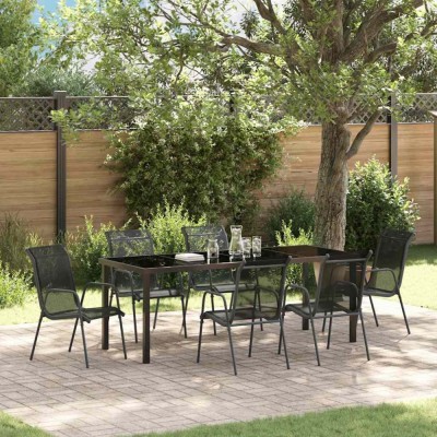 Set de masă pentru grădină 7 pcs Negru Textilene și oțel foto