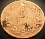 Cumpara ieftin Moneda istorica 5 CENTESIMI - ITALIA, anul 1861 MILANO * cod 3879, Europa