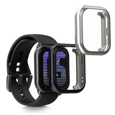 Set 2 Huse Kwmobile pentru Amazfit Active, Negru/Argintiu, Silicon, KWM000025BI002C foto