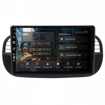 Navigatie Fiat 500 (2007-2014) 6GB RAM Android 13 Octacore Slot Sim 4G DSP GPS Wi-FI Carplay Android Auto USB Bluetooth Waze Touchscreen 9 Inch foto