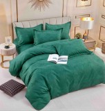 Cumpara ieftin Lenjerie pat dublu,bumbac finet,6 piese,cearceaf cu elastic,verde cu motiv floral-A779