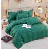 Lenjerie pat dublu,bumbac finet,6 piese,cearceaf cu elastic,verde cu motiv floral-A779