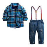 Costumas cu blugi si camasuta in carouri albastre (Marime Disponibila: 9-12, Superbaby