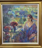Pictura Stela Filip &quot;In Gradina&quot; 90x84 cm, Ulei pe Panza, Pictor Roman Impresionist