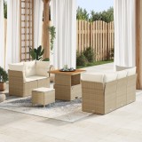 Set 8 piese canapea grădină cu perne Bej Poly Ratan Acacia, Set 3 piese dining grădină cu perne Bej Poly Ratan Acacia, vidaXL