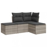 Set canapea de gradina cu perne, 4 piese, gri deschis poliratan
