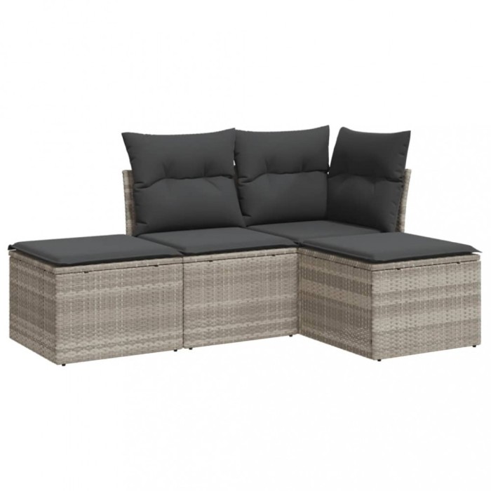 Set canapea de gradina cu perne, 4 piese, gri deschis poliratan