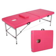 Masă de Masaj Portabilă ROZ, Pat masaj &ndash; 2 Zone, Ideală pentru SPA, Cosmetică, Tatuaje, Aplicare gene - Fixă sau Reglabilă - Dr.Denis&trade;