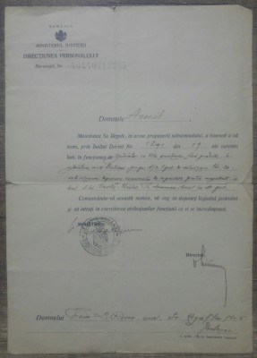 Document numire in functia de judecator// Botosani 1945 foto