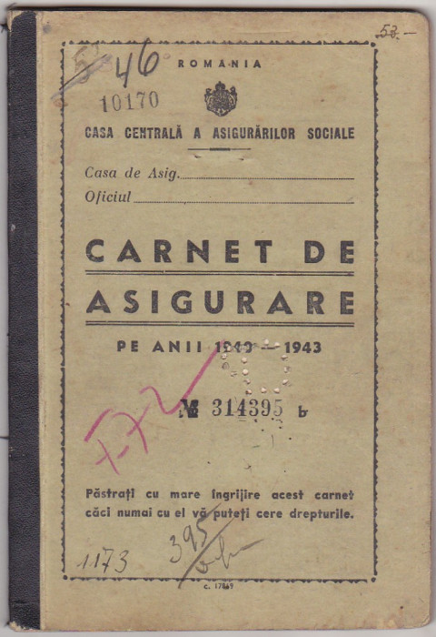 bnk md Romania - Carnet de asigurare 1940-1943 - Ploiesti