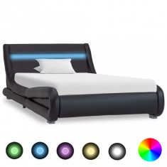 vidaXL Cadru de pat cu LED, negru, 90 x 200 cm, piele ecologică foto