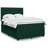 vidaXL Pat box spring cu saltea, verde &icirc;nchis, 140x200 cm, catifea 3292367