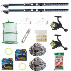 Set 2 lansete Ultra Carp 3m, doua mulinete BH200, gute, palarii, monturi, pufuleti si accesorii