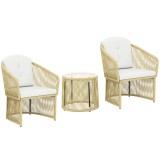 Outsunny Set de grădină exterior din rășină &icirc;mpletită pentru 2 persoane, masă de grădină exterioară cu 2 scaune cu perne, crem | Aosom Romania