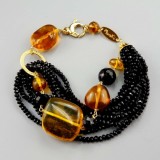 Cumpara ieftin Brățară Amberia Argint 925 placat aur roz, agat negru &amp; chihlimbar mexican, reglabilă 18-24cm, cutie cadou inclusă, Made in Italy