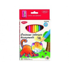 Set 18 Creioane Color DACO, 18 Culori, Corp Hexagonal din Lemn, cu Ascutitoare, Creioane Colorate, Creioane DACO, Set Creioane Colorate, Creion Colora foto